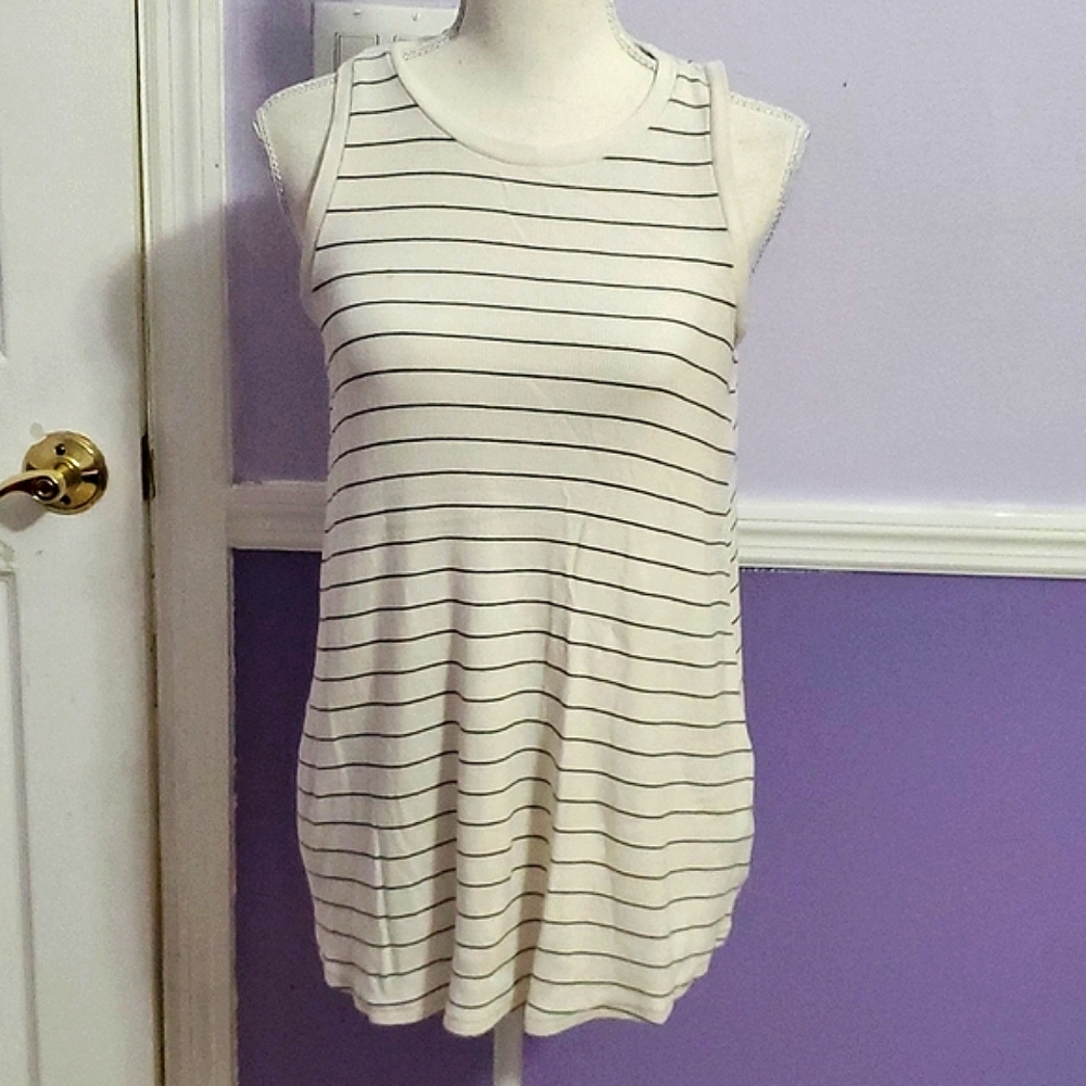A Pead in the Pod Cream Striped Modal Blend Knit Sleeveless Maternity Top S